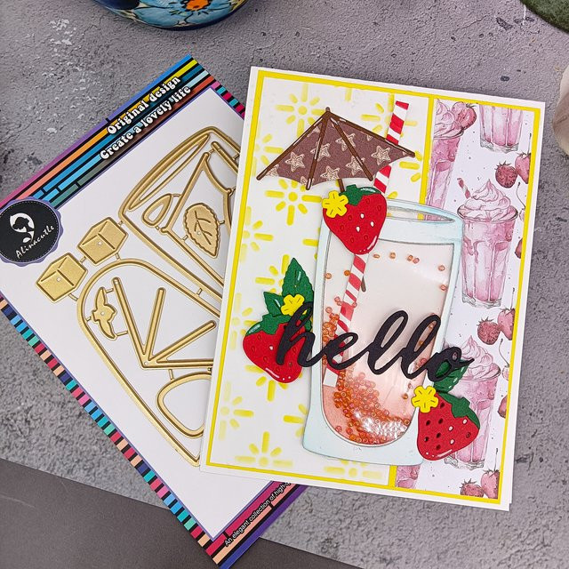 Alinacutle Metall Stanzformen Sommergetränke Erdbeere in Gold für DIY-Grußkarten und Papierhandwerk - Bild 1