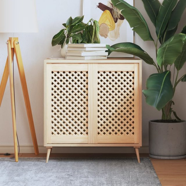 vidaXL Schranktüren 2er-Set im Gitterdesign aus Massivholz Kiefer, Farbe: braun, Breite: 39,5 cm, Höhe: 69 cm - Bild 1