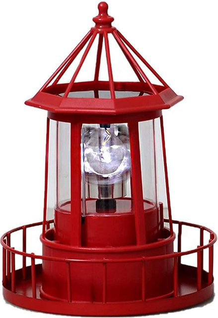 Solarbetriebener LED-Leuchtturm in Rot als maritime Gartendekoration mit 360 Grad Rundumlicht und wasserdichter Funktion - Bild 1