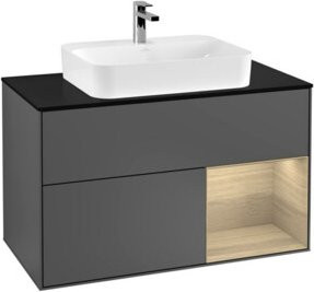 V&B Finion Waschtischunterschrank mit LED-Beleuchtung und Regalfach in Anthrazit, Breite: 100 cm - Bild 1