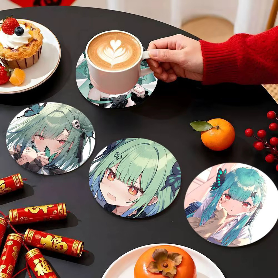 Hololive VTuber Uruha Rushia Anime Untersetzer aus Holz, rund, mehrfarbig, Durchmesser: 10 cm - Bild 3