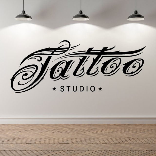 ROWNOCEAN Tattoo Studio Logo Wandkunst Aufkleber in Grün und Schwarz aus Vinyl - Bild 1