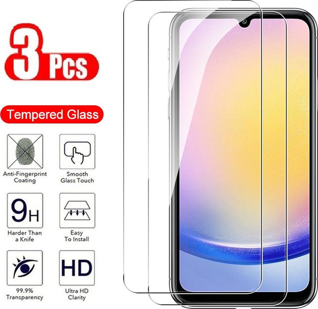 3 Stück gehärtetes Glas Displayschutzfolie für Samsung Galaxy A25 A34 A55 A35 A06 A15 A04 A05 in Transparent - Bild 1