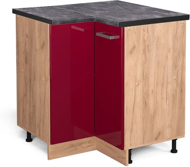 Vicco R-Line Eckunterschrank für die Küche in Anthrazit und Eiche Hochglanz mit Scharniertüren, B/T/H: 75,6 x 60,0 x 81,6 cm - Bild 1