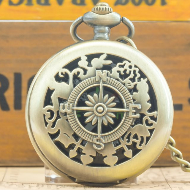 Wecin Taschenuhr, Kompass, Quarz, Messing, Gold, Unisex - Bild 1