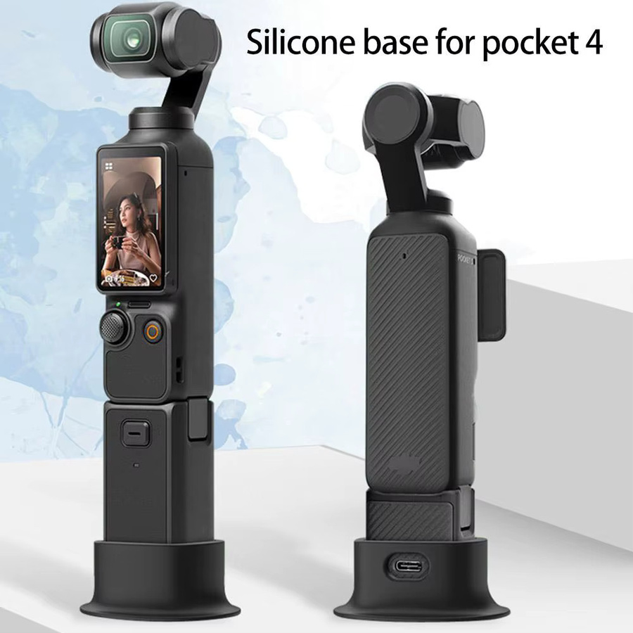Silikon-Schutzbasis für DJI Osmo Pocket 4 in Schwarz, rutschfeste und stoßfeste Standabdeckung mit Ladeanschluss und sturzsicherem Kamerahalter - Bild 6