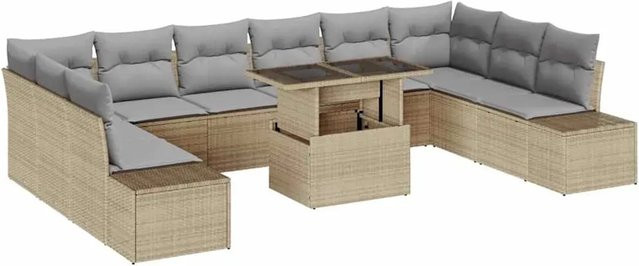 vidaXL Garten-Sofa-Set aus Poly-Rattan in Beige mit 11 Teilen und integriertem Speicher für deinen Außenbereich - Bild 1