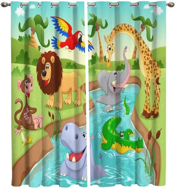 Dekorative Kinder Vorhänge mit Cartoon Zoo Tier Motiven, halbtransparent, Mehrfarbig, B: 50 cm, H: 50 cm inklusive Haken - Bild 1