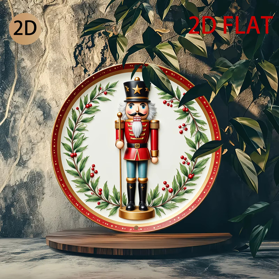 Potdemiel Rundes Weihnachts-Wandposter mit Nussknacker- und Stechpalmen-Motiv, Mehrfarbig, Durchmesser: 20 cm - Bild 3