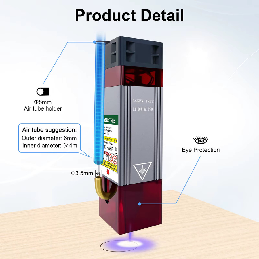 LASER TREE 80W Blauer Laserkopf mit Luftunterstützung für CNC Metall- und Holzgravur sowie Holzschneiden mit TTL-Steuerung und 0,01mm Präzision - Bild 4