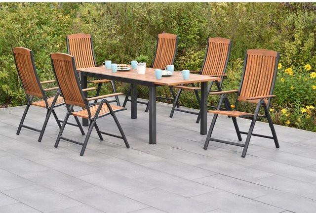 Merxx Gartenmöbelset Athos 7-teilig aus Akazie und Aluminium in Graphit und Braun - Bild 1