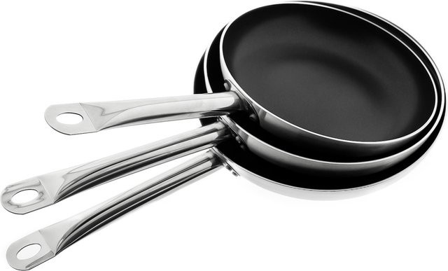 Weissberg Bratpfannen 3er Set mit Antihaftbeschichtung aus Edelstahl in Schwarz, Durchmesser: 26 cm, 28 cm, 30 cm - Bild 1