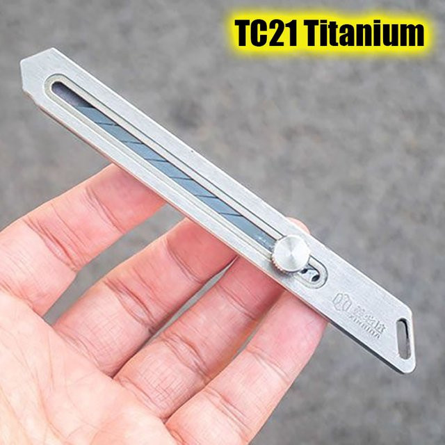 YESISOK Tc21 Utility Messer aus Titanlegierung in Silber mit austauschbarer 9mm Snap-Off Klinge und Flaschenöffner als tragbares EDC Überlebenswerkzeug - Bild 1