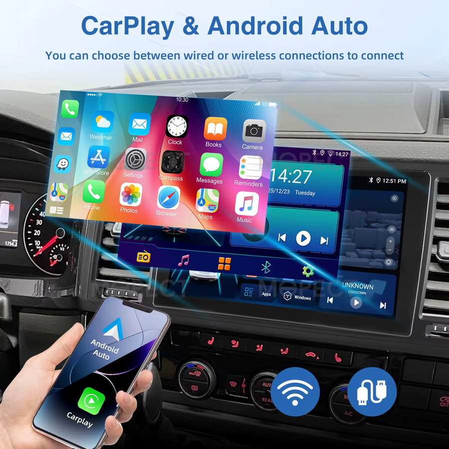 MOPECT 9-Zoll Android 15 Autoradio für VW Transporter T6 2016-2019 mit Carplay, 4G+64G, GPS, Bluetooth, DAB und DVR in Schwarz - Bild 3