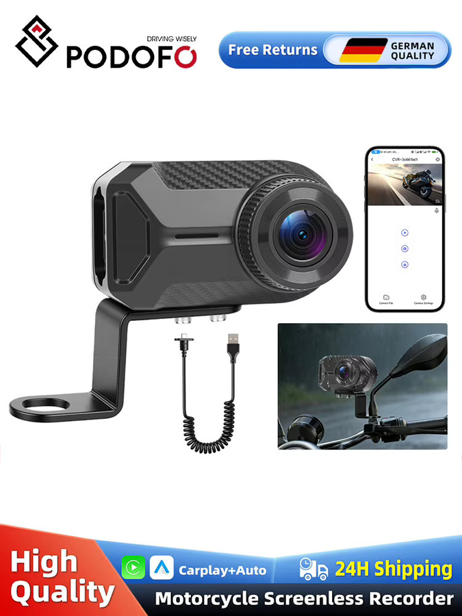 Podofo Full HD 1080P WiFi Motorrad-Dashcam Wasserdichte Videorekorder für Elektrofahrzeuge in Schwarz - Bild 7