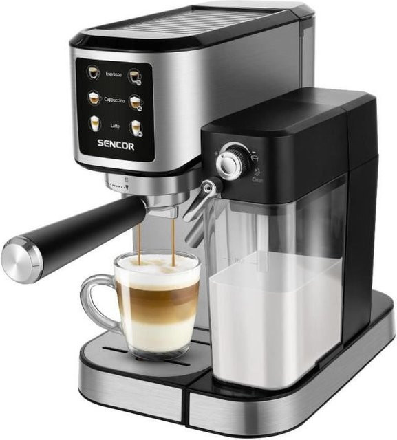 Sencor Espressomaschine SES 4910SS in Schwarz/Silber mit Touchscreen, 20 Bar Druck und integriertem Milchsystem für Cappuccino und Espresso - Bild 1