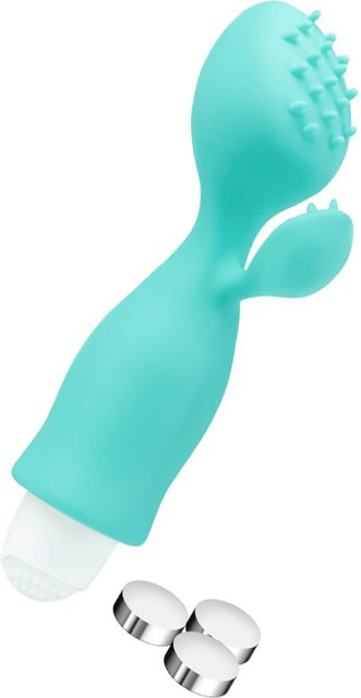 Noppenvibrator aus Silikon in Türkis und Weiß, Länge: 12 cm - Bild 1