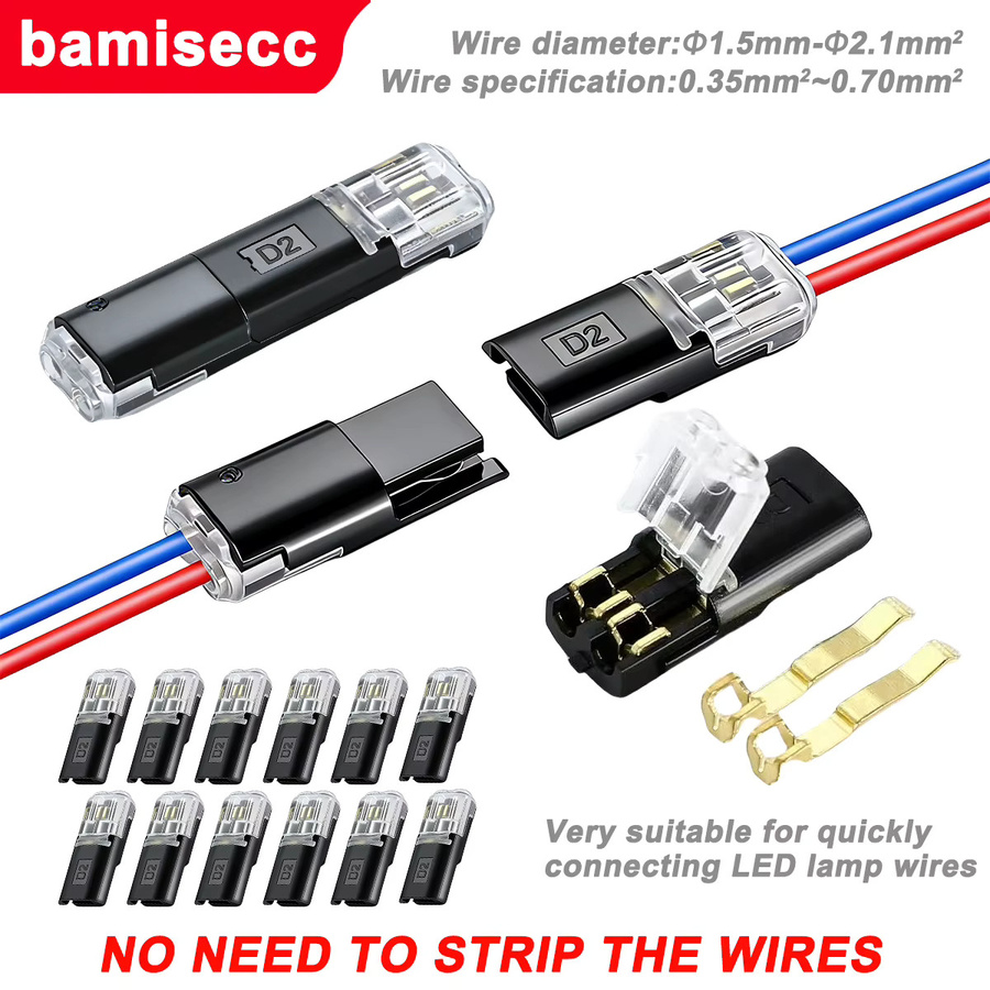 No-Strip-Serie Verriegelbare Anschlussklemmen Set, 96/16 Stück, LED Schnellverbindungs-Doppelstift, Zweikanal-D2-Kabelverbindungs-Klemmenset, Schwarz - Bild 3