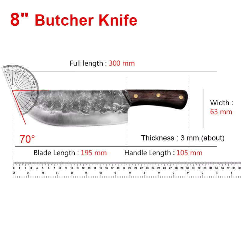 InLeung Handgemachtes Metzger Hackmesser mit Holzgriff und silberner Klinge für Fleisch und Gemüse - Bild 2