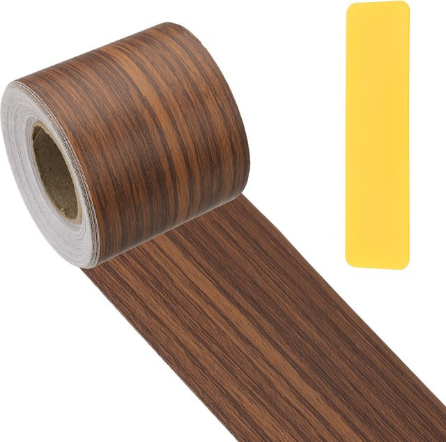 UXCELL Selbstklebendes Holzmaserung-Reparaturband in Braun, 10 Meter realistisches Reparaturpflaster inklusive Schaber für Möbel - Bild 1