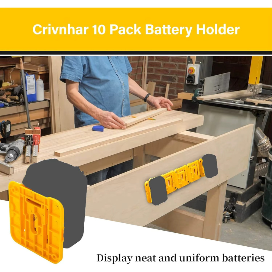 Set mit 10 Batteriehaltern für DeWalt 20V Max Akkus, gelbe Batterie-Dockingstation kompatibel mit DCB200, DCB201, DCB202, DCB203, DCB204 - Bild 2