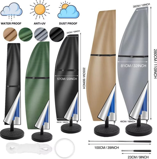Wasserdichte Terrassenschirm-Abdeckung aus Polyester in Grün für freitragende Sonnenschirme bis 12–14 Fuß, B/H/T: 280 x 170 cm - Bild 1