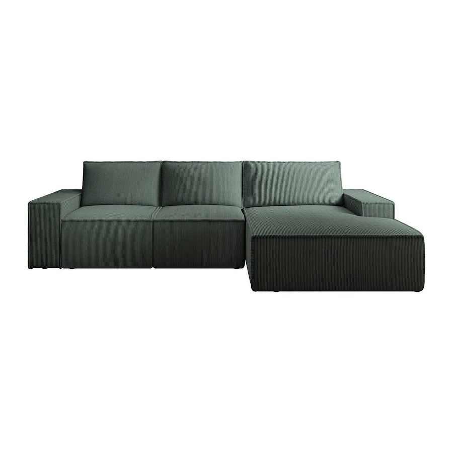 Vente-unique Schlafsofa Amelia in Tannengrün mit Cord-Bezug und L-Form - Bild 2