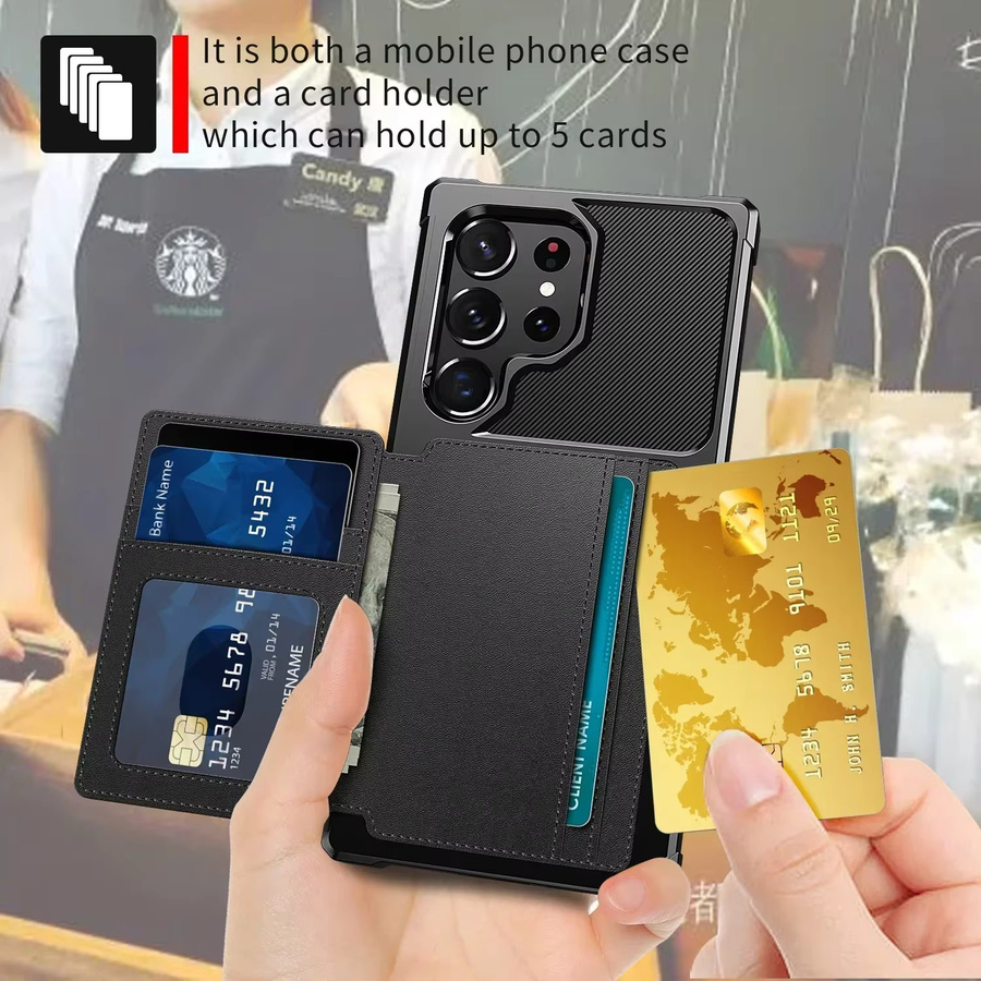 Flip Wallet Case Leder Schutzhülle für Samsung Galaxy S25 Ultra S24 S23 S22 S21 FE und S25 Plus stoßfeste Abdeckung mit Kreditkartenfach in Schwarz oder Rot - Bild 2