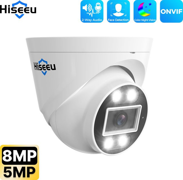 Hiseeu IP Dome Überwachungskamera mit 5MP/8MP 4K Auflösung, POE, ONVIF, Zwei-Wege-Audio, Gesichtserkennung und Nachtsicht - Bild 1