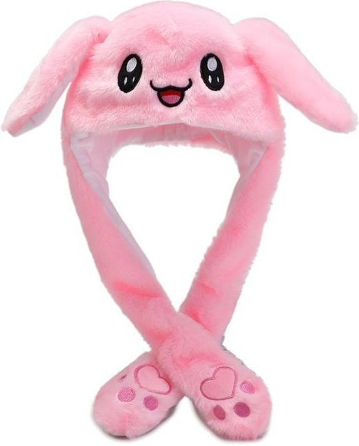 Plüsch-Hasenmütze mit beweglichen Ohren, Rosa - Bild 1