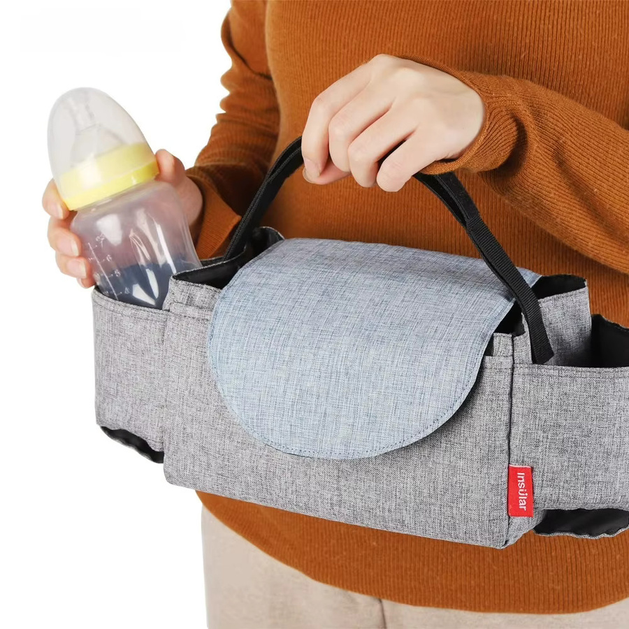 Vvocci Isoliertasche und Wickeltasche in Grau mit Kinderwagen-Clip zur Aufbewahrung von Babyflaschen und Pflegeartikeln - Bild 4