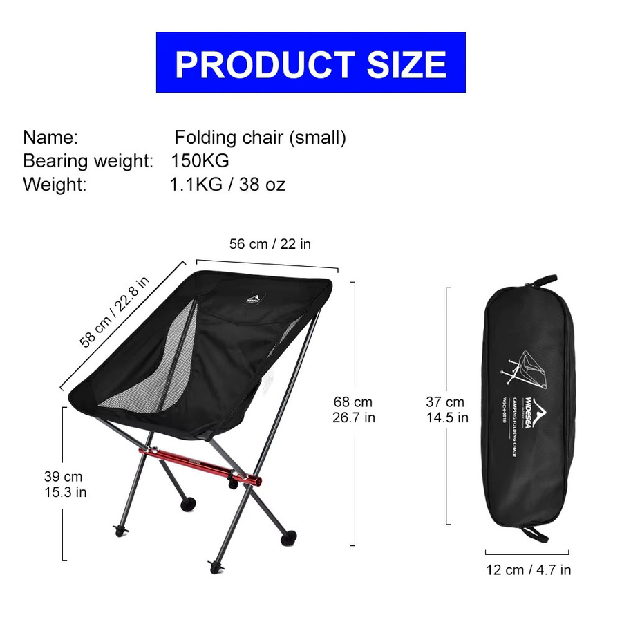 Wideea Klappstuhl für Camping und Angeln in Schwarz mit Armlehnen - Bild 2