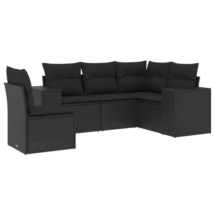vidaXL 5-teilige Garten-Sofagarnitur in L-Form aus schwarzem Poly-Rattan mit Sitzkissen und Stauraum - Bild 2