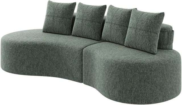 PXloue Leinenstoff Sofa in Grün mit 4 Kissen, Becherhalter und Seitentaschen, B/T/H: 240 x 109 x 109 cm - Bild 1