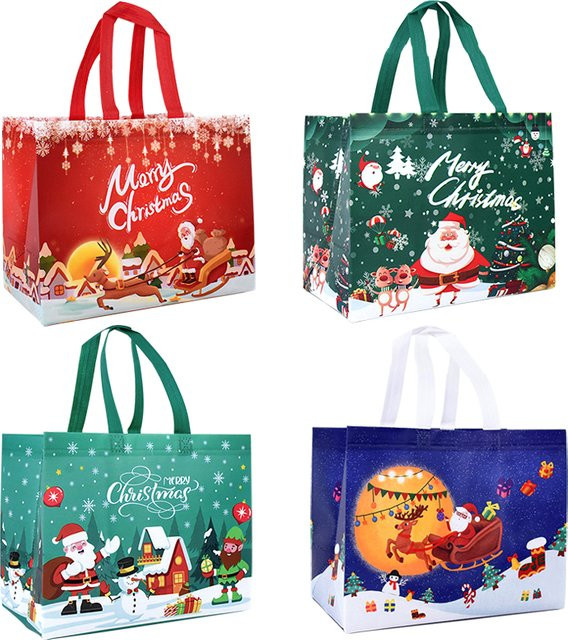 Wasserdichte Weihnachtsgeschenktasche aus Vliesstoff mit Weihnachtsmann und Schneemann Motiv - Bild 1