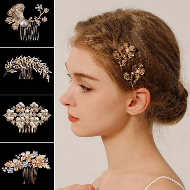 Haarnadel Blume, Messing, Perle, Gold, Damen - Bild 1