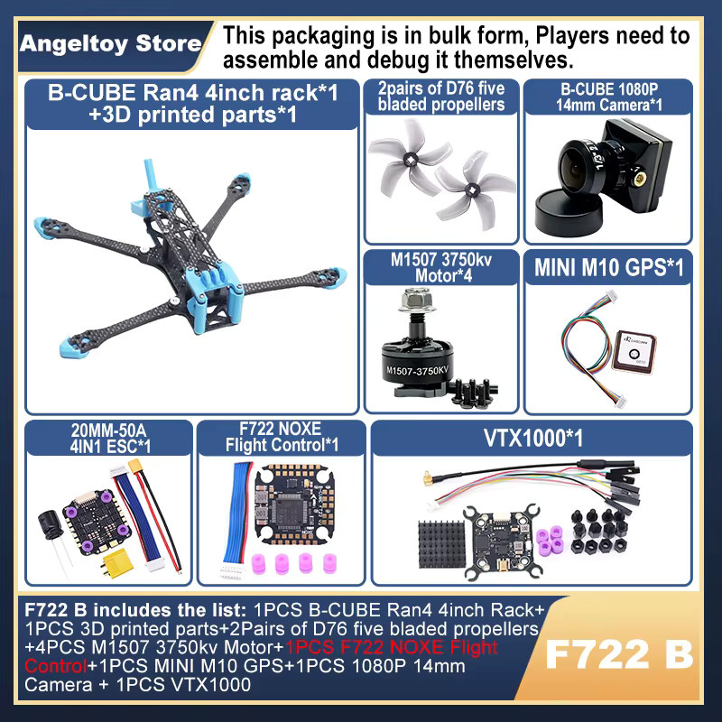 B-CUBE Ran4 4-Zoll FPV Drohnen-Rahmenkit aus Kohlefaser in Schwarz für Renndrohnen und Quadcopter mit Unterstützung für INAV, Beatflight, F722, F745 und Ardupilot Flugsteuerung - Bild 3