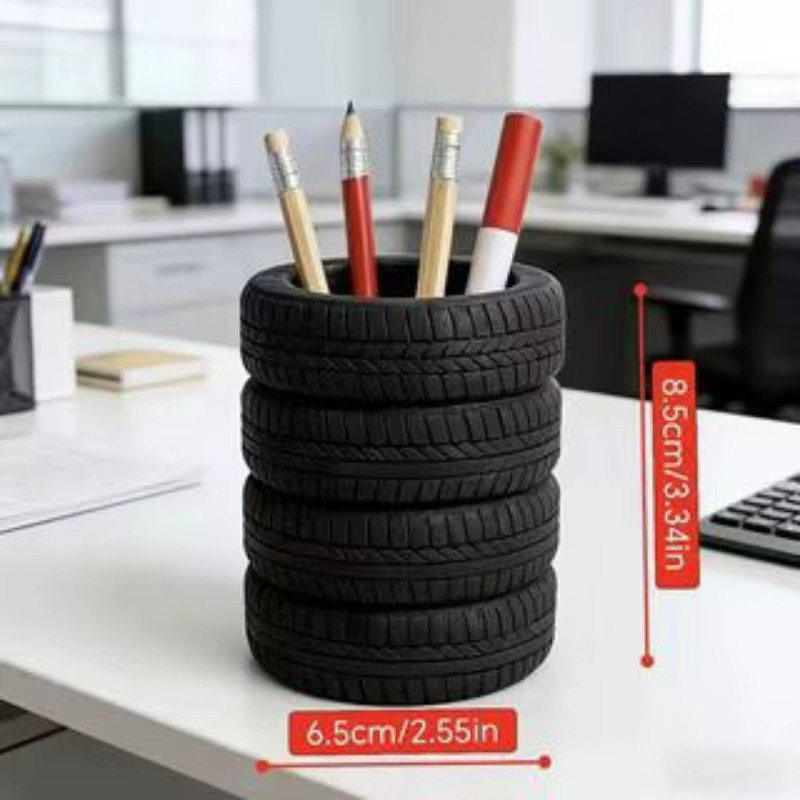 Schreibtisch-Organizer im Reifen-Design als Stifthalter und Aufbewahrungsbehälter aus Kunststoff, Schwarz - Bild 4