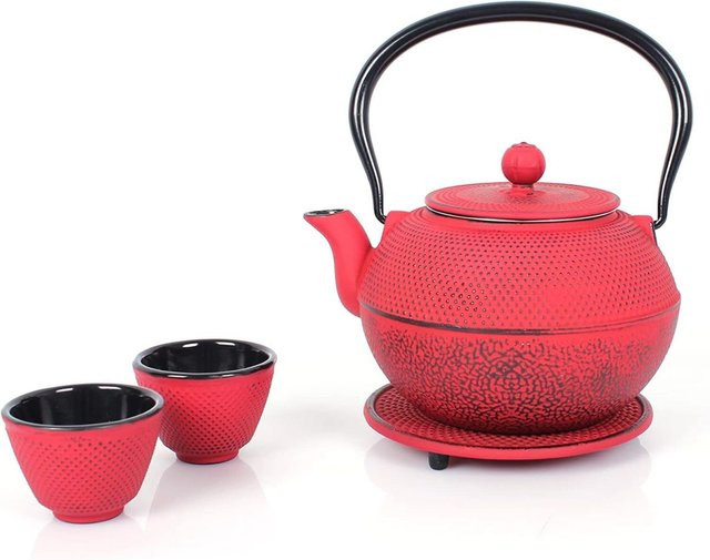 ECHTWERK Teeservice Vintage Teekanne aus Gusseisen in Rot mit 1100 ml Volumen, Breite: 16 cm, Höhe: 16 cm - Bild 1
