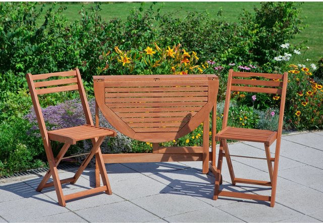 Merxx Porto Set 3-tlg. Klapptisch halbrund aus Eukalyptusholz in Braun, B/T/H: 90 x 60 x 74 cm - Bild 1