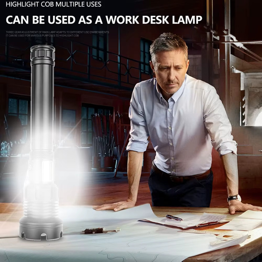 Alonefire XHP90 LED Hochleistungs-Taschenlampe mit Zoom und COB, 5000 Lumen, USB wiederaufladbar, Schwarz - Bild 6