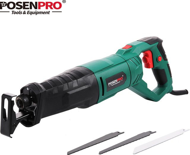 POSENPRO Säbelsäge mit 710 W Leistung, elektrische Kabelsäge in Grün mit variabler Geschwindigkeit und Sperrknopf inklusive 2 Sägeblättern - Bild 1