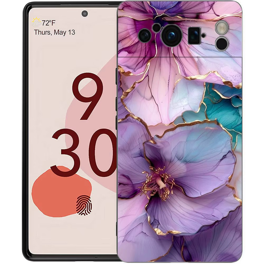 Stoßfeste TPU-Handyhülle mit Blumen-Marmor-Design für Google Pixel 10, 9, 8, 7, 6 Pro XL und weitere Modelle in Schwarz und Multicolour - Bild 3