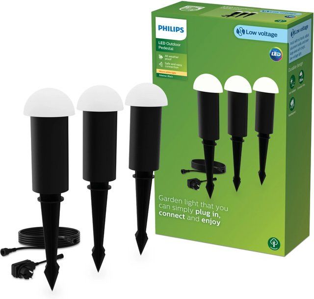 Philips Edwina Niedervolt LED-Sockelleuchten mit Erdspieß, Schwarz, 3er Set - Bild 1