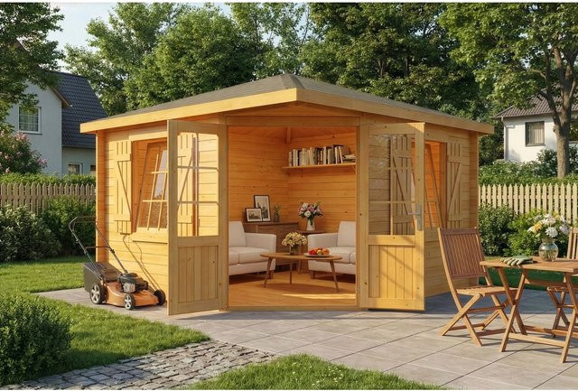 Alpholz Gartenhaus Monica Royal Spitzdach in Braun, Tauchimprägnierte Blockhütte, B/T: 375 x 375 cm - Bild 1