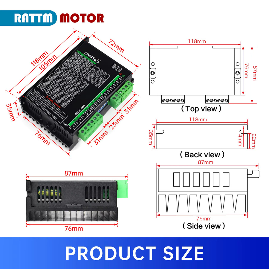 POWACE CNC-Treiber DM556S 2-Phasen-Schrittmotortreiber 20-50VDC 1-6,0A für Nema17 Nema23 Nema24 Schrittmotoren, Schwarz - Bild 4