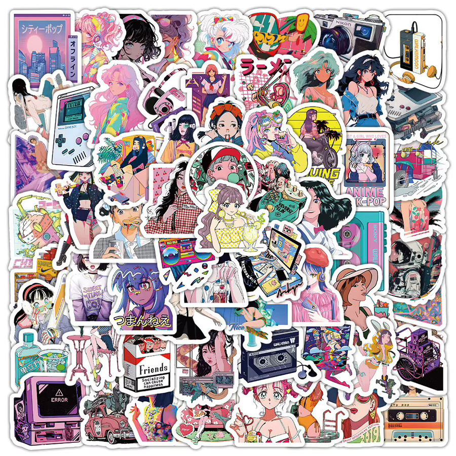 Charile Anime-Stil City Pop Girl Aufkleber, Set, Bunt / Mehrfarbig - Bild 2