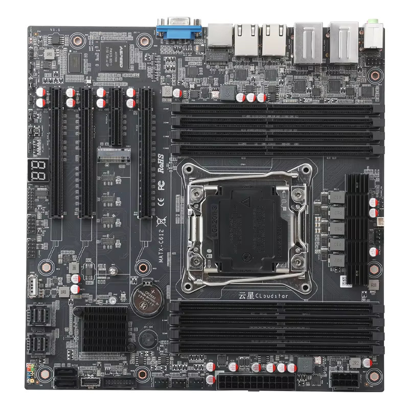 Cloud Star C612-8P M-ATX Motherboard LGA2011-3 DDR4 mit 8 Speichersteckplätzen, M.2 NVMe, Quad 2.5G LAN und BMC in Schwarz - Bild 2