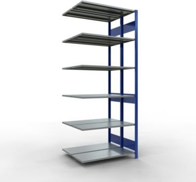 SCHULTE Lagertechnik Stecks.Doppelanbauregal Typ 150 in Blau und Silber mit 2x6 Böden, B/T/H: 250 x 100 x 40 cm