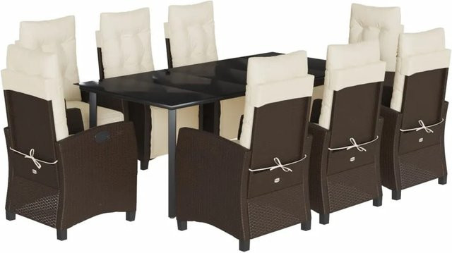 vidaXL 9-teilige Garten-Essgruppe aus Poly-Rattan mit Kissen in Braun - Bild 1